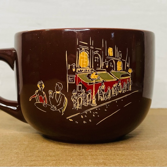 Street Cafe Scene Coffee Cup Mug Chocolate Colored Soup Mug VGT - Picture 4 of 6